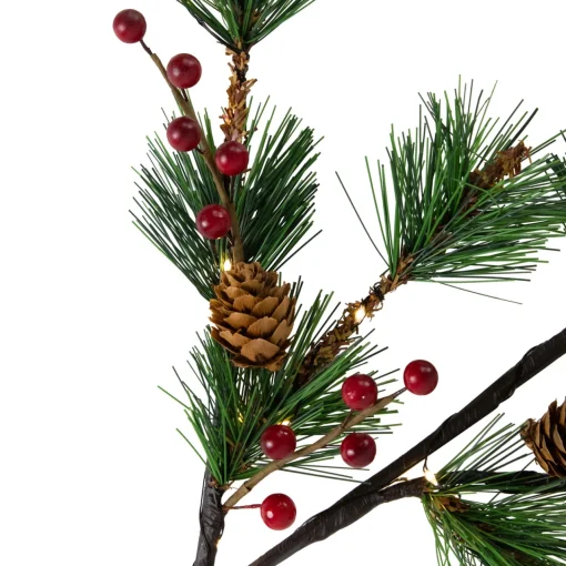 Lighted Berry and Pinecone Christmas Pine Spray - 29" - Warm White Sprays, Picks & Branches