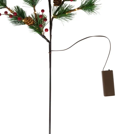 Lighted Berry and Pinecone Christmas Pine Spray - 29" - Warm White Sprays, Picks & Branches