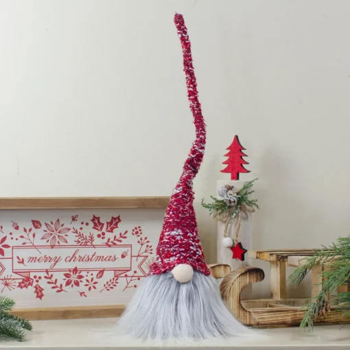 New Lighted Christmas Gnome with Bendable Hat Figure - 18" - Red and Grey Gnomes