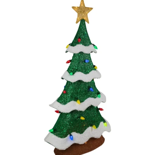 Clearance Lighted Christmas Tree Outdoor Yard Decoration - 50" - Green - Multi-Color LED Trees