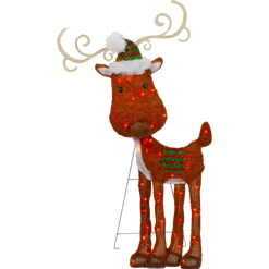 Outlet Lighted 2D Chenille Reindeer Outdoor Christmas Decoration - 32" - Red - Warm White Animals