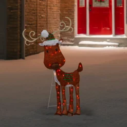 Outlet Lighted 2D Chenille Reindeer Outdoor Christmas Decoration - 32" - Red - Warm White Animals
