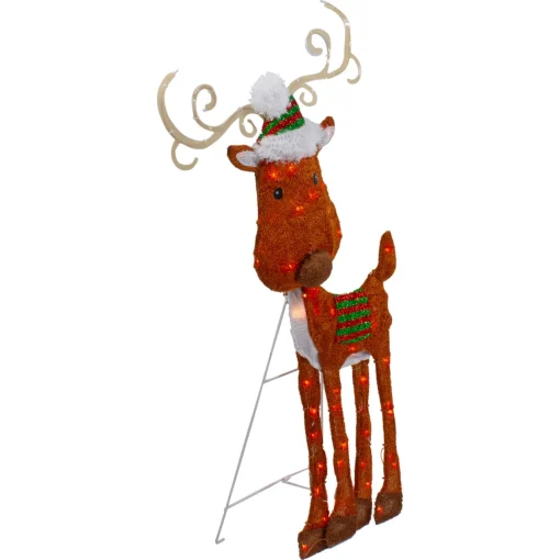 Outlet Lighted 2D Chenille Reindeer Outdoor Christmas Decoration - 32" - Red - Warm White Animals