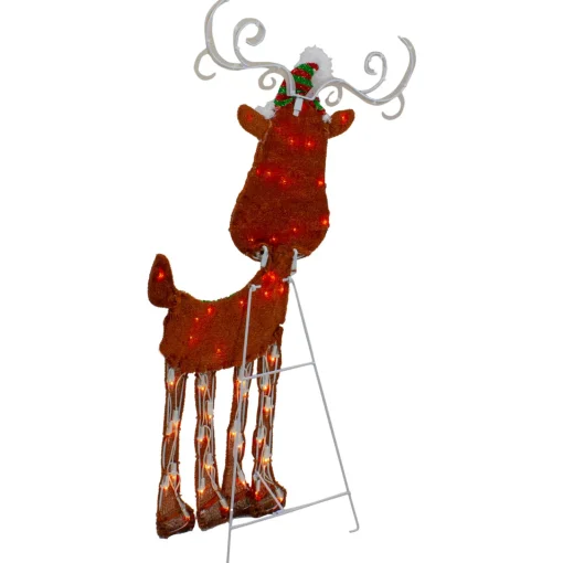 Outlet Lighted 2D Chenille Reindeer Outdoor Christmas Decoration - 32" - Red - Warm White Animals