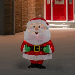 Discount Lighted 2D Chenille Santa Outdoor Christmas Decoration - 32" - Warm White Lights Santa Claus