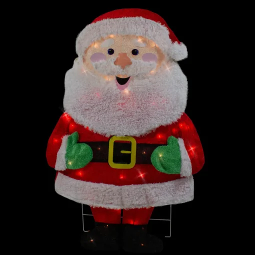 Discount Lighted 2D Chenille Santa Outdoor Christmas Decoration - 32" - Warm White Lights Santa Claus