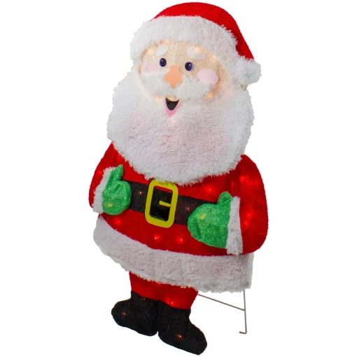Discount Lighted 2D Chenille Santa Outdoor Christmas Decoration - 32" - Warm White Lights Santa Claus