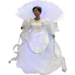 Outlet Lighted Fiber Optic African American Angel Christmas Tree Topper - 12" - Silver Stars
