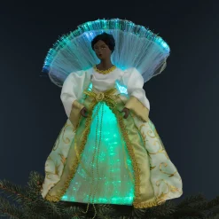 Lighted Fiber Optic African American Angel Christmas Tree Topper - 12" - Gold Stars