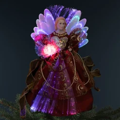 Best Lighted Fiber Optic Angel Christmas Tree Topper - 12" - Burgundy Stars
