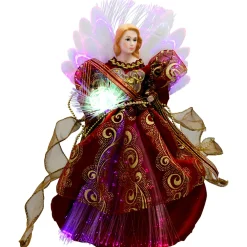 Best Lighted Fiber Optic Angel Christmas Tree Topper - 12" - Burgundy Stars
