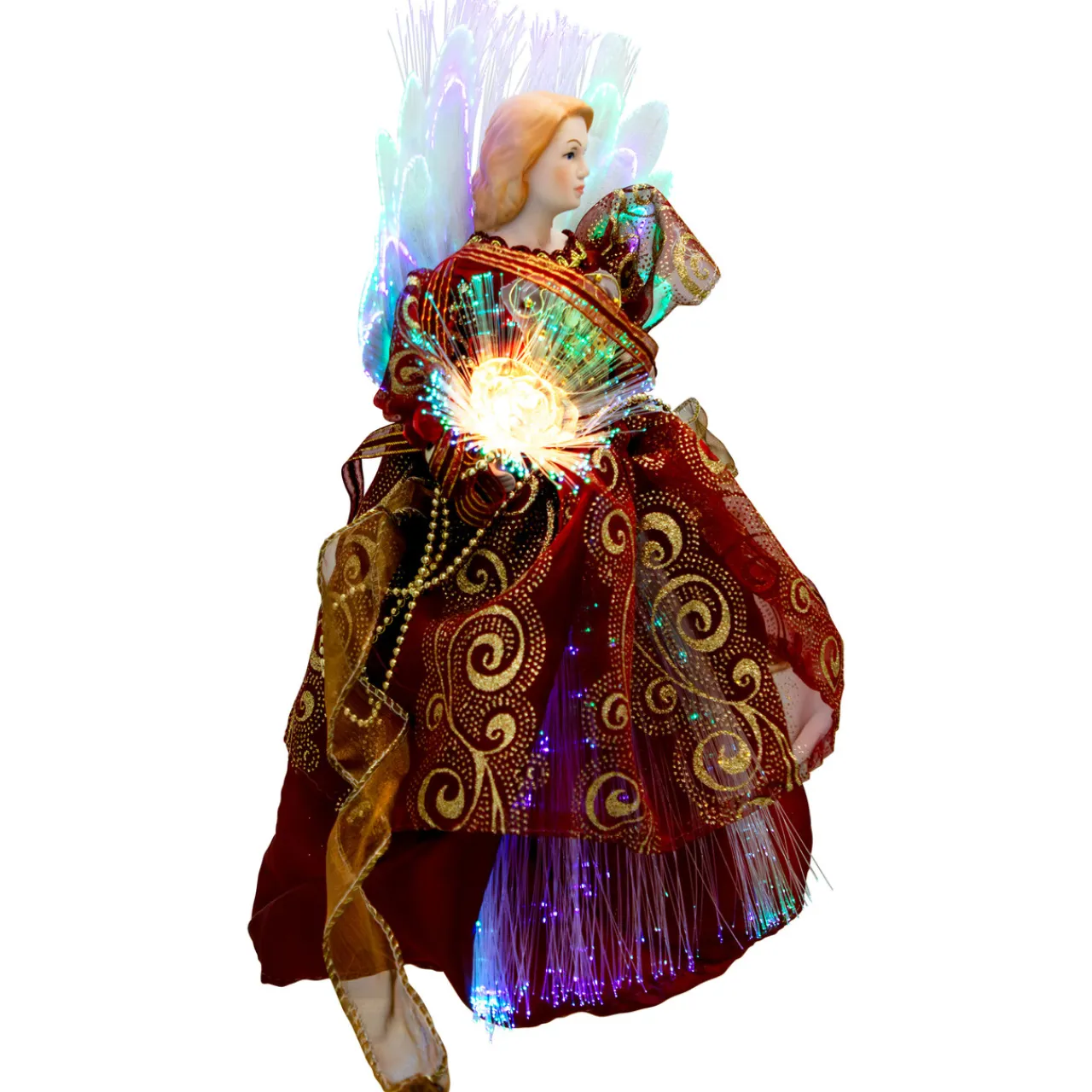 Best Lighted Fiber Optic Angel Christmas Tree Topper - 12" - Burgundy Stars