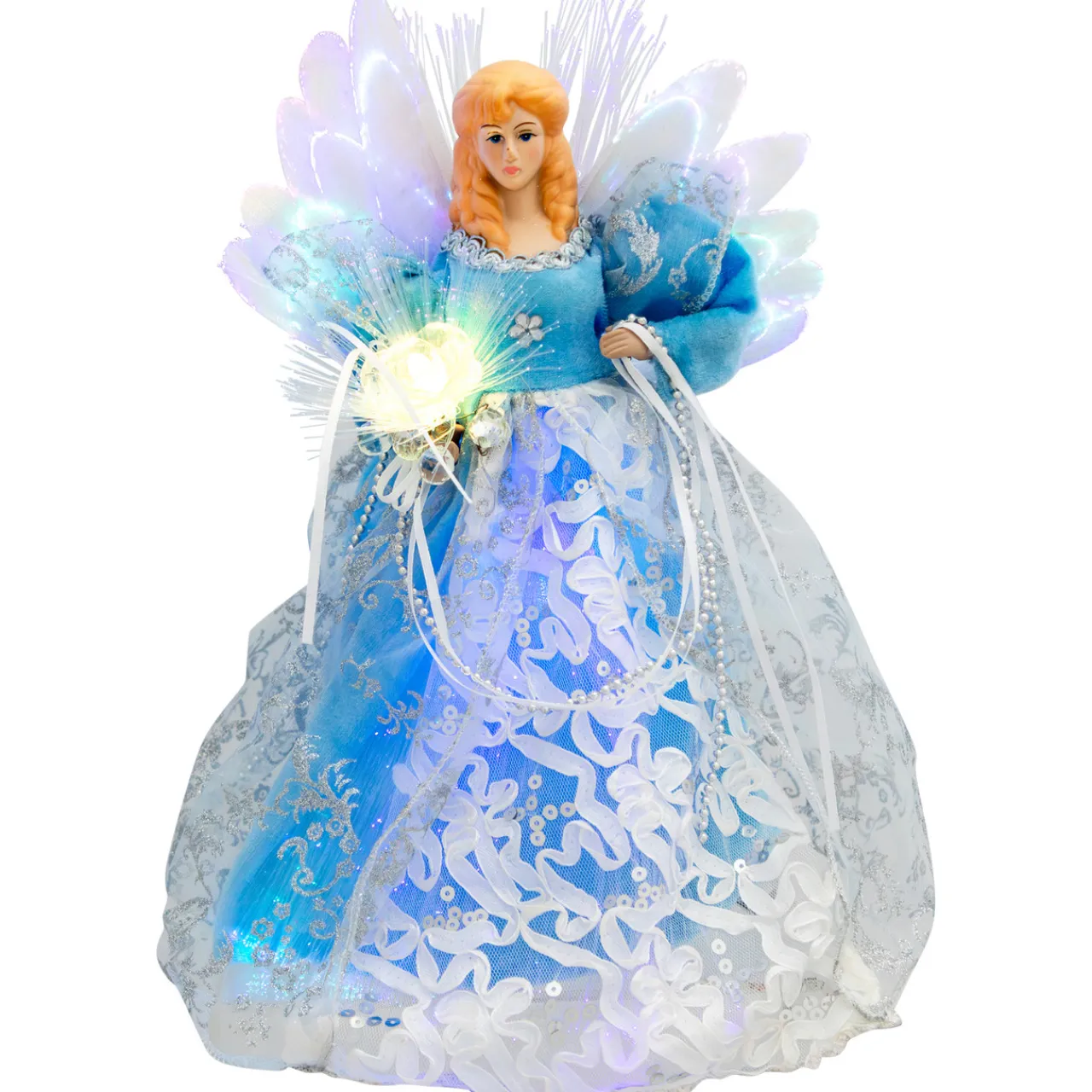 Sale Lighted Fiber Optic Angel Christmas Tree Topper - 12" - Blue and White Stars