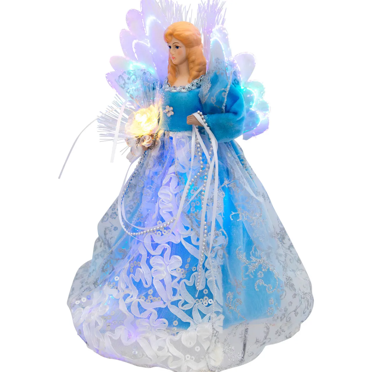 Sale Lighted Fiber Optic Angel Christmas Tree Topper - 12" - Blue and White Stars