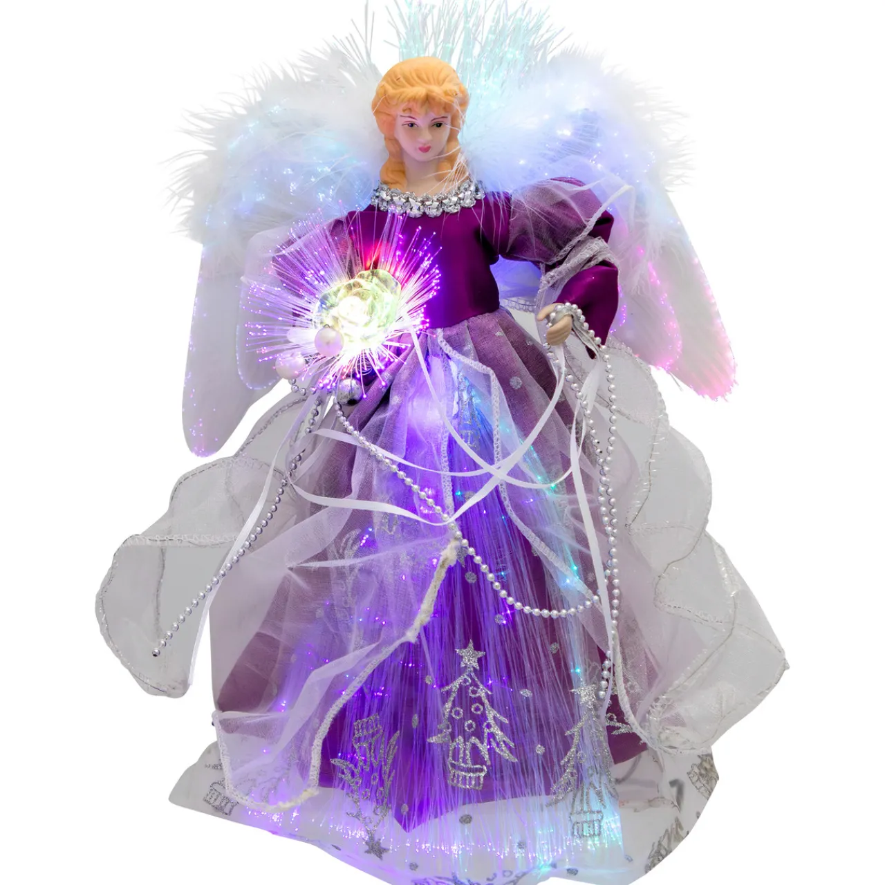 Sale Lighted Fiber Optic Color Changing Christmas Tree Topper - 12" - Purple Stars
