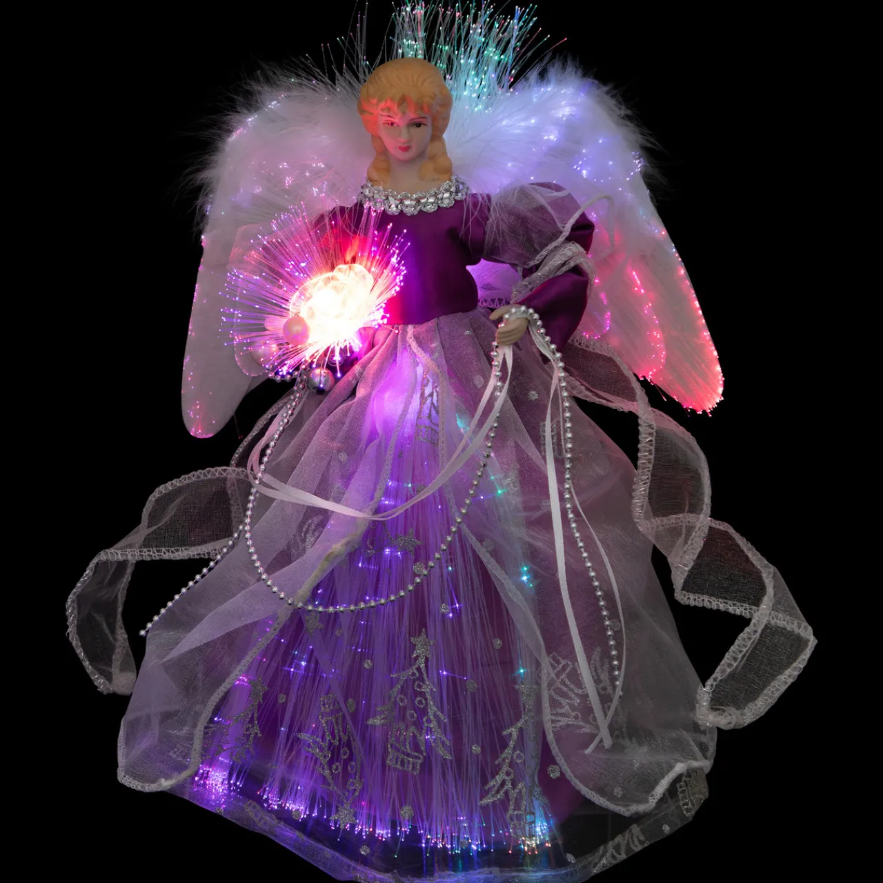 Sale Lighted Fiber Optic Color Changing Christmas Tree Topper - 12" - Purple Stars