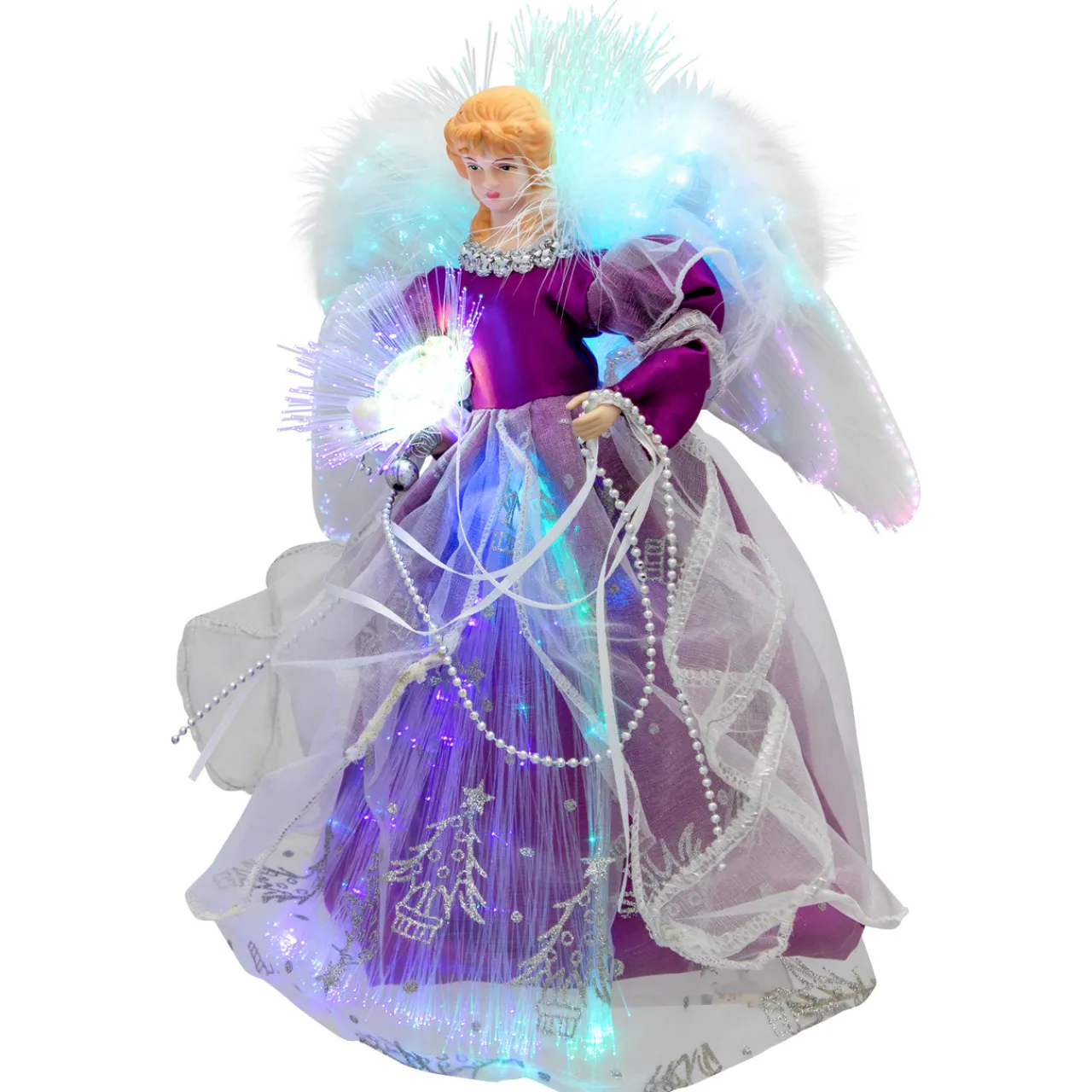 Sale Lighted Fiber Optic Color Changing Christmas Tree Topper - 12" - Purple Stars