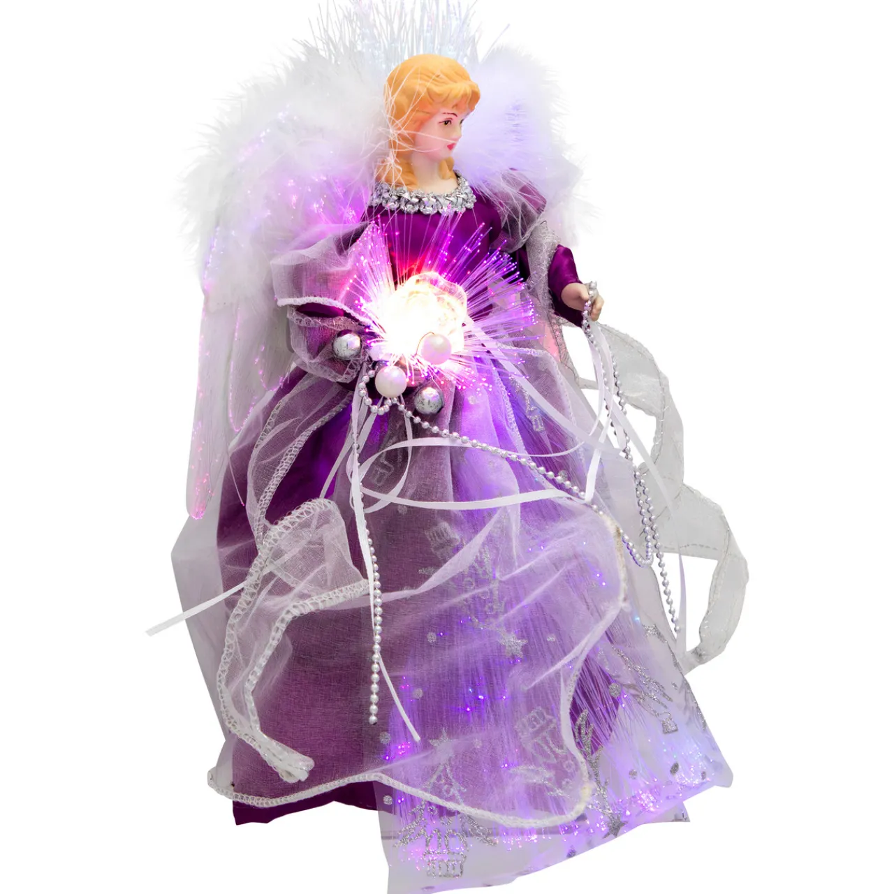 Sale Lighted Fiber Optic Color Changing Christmas Tree Topper - 12" - Purple Stars