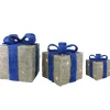 Lighted Gift Boxes Outdoor Christmas Decorations - 10" - Silver and Blue - Set of 3 Gifts & Bows