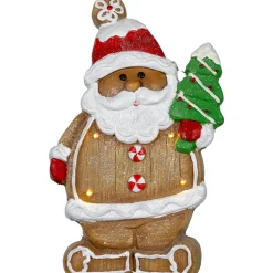 Clearance Lighted Gingerbread Santa with Frosted Tree Christmas Figure - 16" Santa Claus