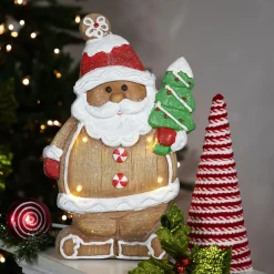 Clearance Lighted Gingerbread Santa with Frosted Tree Christmas Figure - 16" Santa Claus