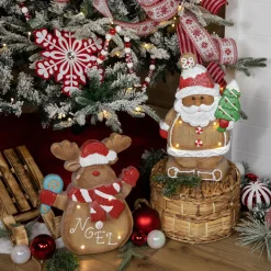 Clearance Lighted Gingerbread Santa with Frosted Tree Christmas Figure - 16