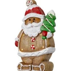 Clearance Lighted Gingerbread Santa with Frosted Tree Christmas Figure - 16