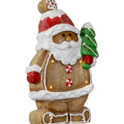 Clearance Lighted Gingerbread Santa with Frosted Tree Christmas Figure - 16