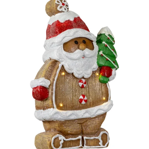 Clearance Lighted Gingerbread Santa with Frosted Tree Christmas Figure - 16" Santa Claus