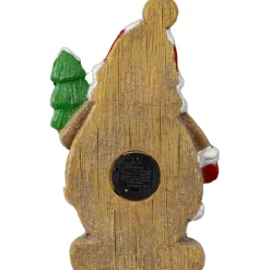 Clearance Lighted Gingerbread Santa with Frosted Tree Christmas Figure - 16