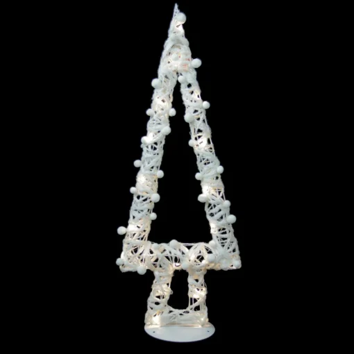 Online Lighted Glitter String and Cotton Ball Christmas Tree Decoration - 34" Trees