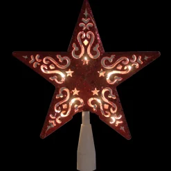 Online Lighted Glittered 5 Point Cut-Out Star Christmas Tree Topper - 9.75" -Red - Clear Lights Stars