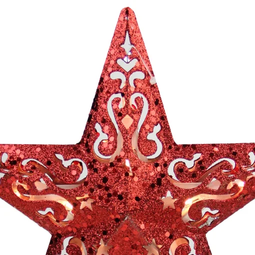 Online Lighted Glittered 5 Point Cut-Out Star Christmas Tree Topper - 9.75" -Red - Clear Lights Stars