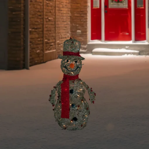 Sale Lighted Glittered Snowman and Berries Outdoor Christmas Decoration - 28" Snowmen