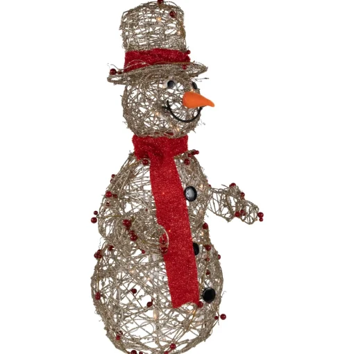 Sale Lighted Glittered Snowman and Berries Outdoor Christmas Decoration - 28" Snowmen