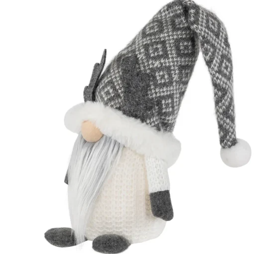 Hot Lighted Gnome with Antlers Christmas Figure - 9" - Gray and White Gnomes