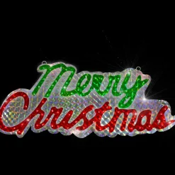 Online Lighted Holographic Merry Christmas Sign Outdoor Decoration - 45.5" - Multi Lights Yard Signs