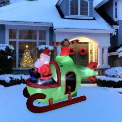 Sale Lighted Inflatable Santa with Helicopter Outdoor Christmas Decoration -7' Inflatable