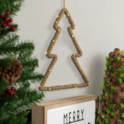 Best Lighted Jute Wrapped Pine Tree Silhouette Hanging Christmas Decoration - 14" Door