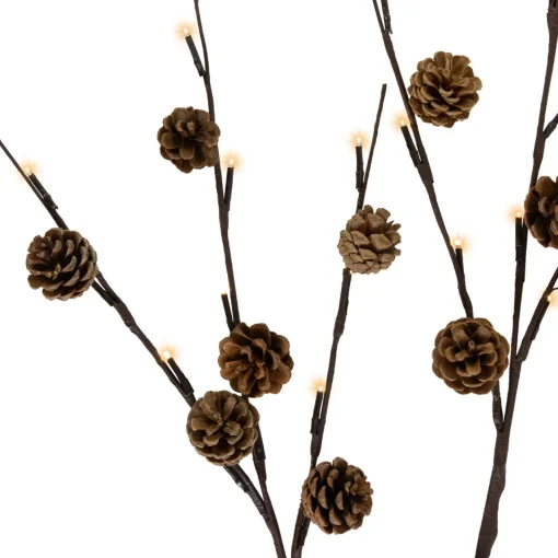 New Lighted Pinecone Christmas Branch Bundle - 23" - Warm White LED - Set of 3 Sprays, Picks & Branches