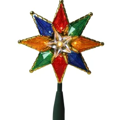 Clearance Lighted 8-Point Star Christmas Tree Topper - 11" - Multi-Color - Clear Lights Stars