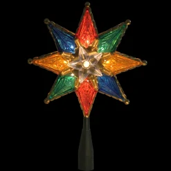 Clearance Lighted 8-Point Star Christmas Tree Topper - 11" - Multi-Color - Clear Lights Stars