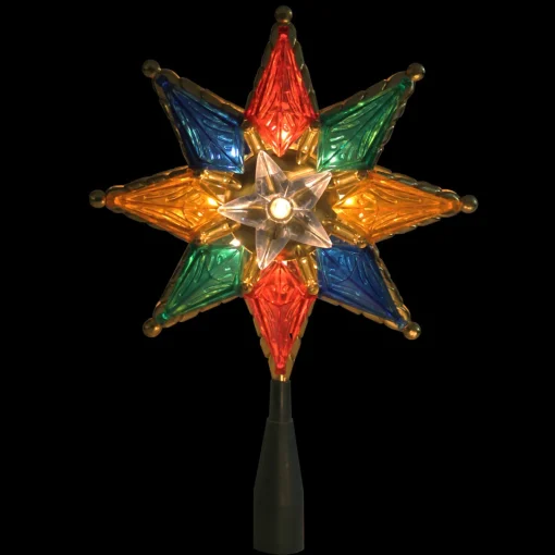 Clearance Lighted 8-Point Star Christmas Tree Topper - 11" - Multi-Color - Clear Lights Stars