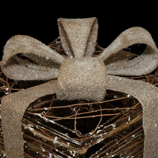 Outlet Lighted Rattan Gift Boxes with Burlap Bows Christmas Decorations - 9" - Set of 3 People