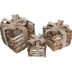 Outlet Lighted Rattan Gift Boxes with Burlap Bows Christmas Decorations - 9