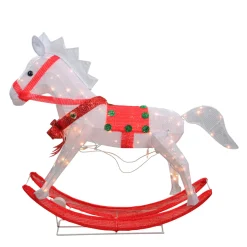 Outlet Lighted Rocking Horse Outdoor Christmas Decoration - 36" - White and Red Animals