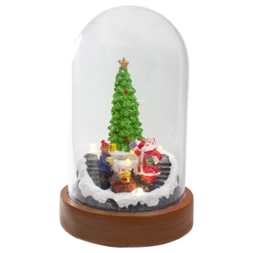 Hot Lighted Santa and Christmas Tree Cloche Style Decoration - 7" Animated & Musical