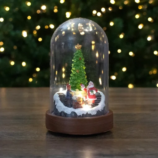Hot Lighted Santa and Christmas Tree Cloche Style Decoration - 7" Animated & Musical