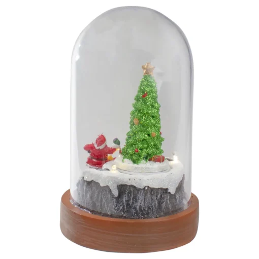 Hot Lighted Santa and Christmas Tree Cloche Style Decoration - 7" Animated & Musical