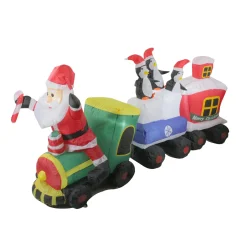 Clearance Lighted Santa and Penguins on Train Outdoor Christmas Inflatable - 6.5' Inflatable